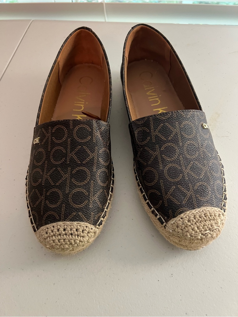 Calvin Klein Brown Monogram Espadrille Slip-Ons 9M